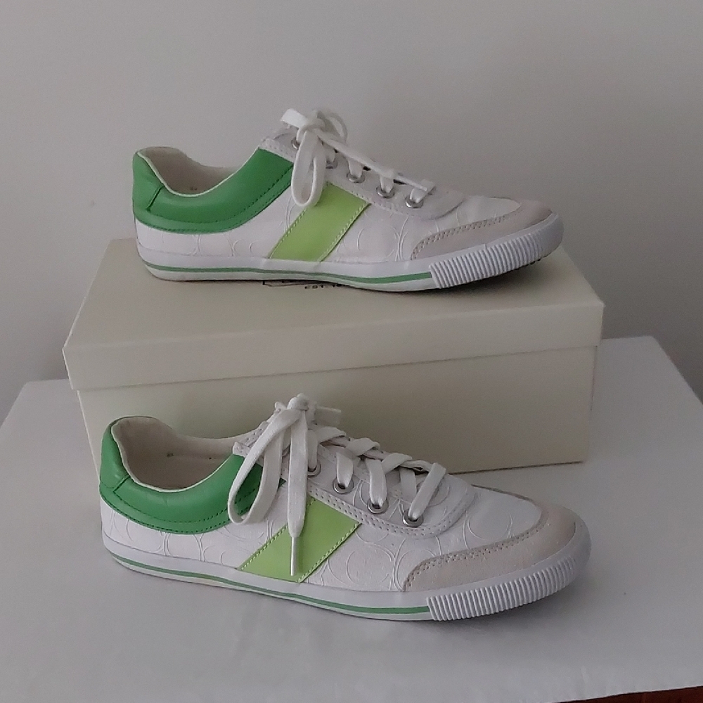 Coach White and Green Canvas Sneakers